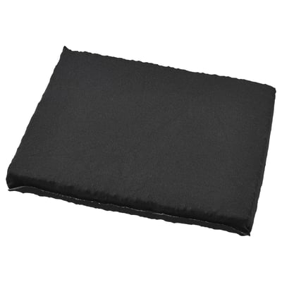 Black rectangular fabric philtre for air recirculation, washable and reusable.