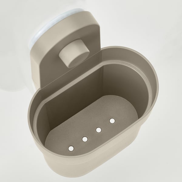 A beige, modern wall storage container with a lid and three drainage holes, designed for bathroom or kitchen use.