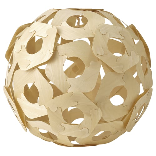 Colourful spherical lamp with intricate patterns. Wooden veneer material, unique and artistic design.