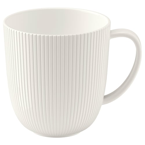 OFANTLIGT white mug, elegant vertical lines, sturdy, feldspar porcelain.
