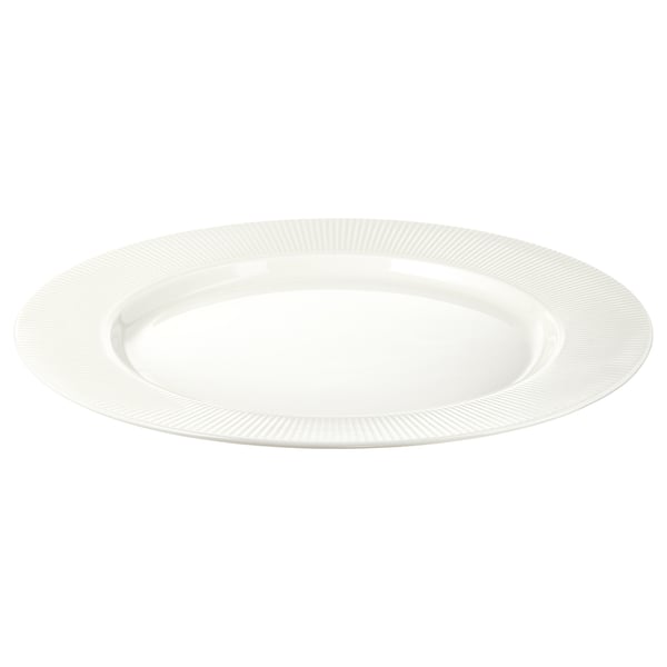 OFANTLIGT white porcelain plate, simple elegant design, textured rim, round.