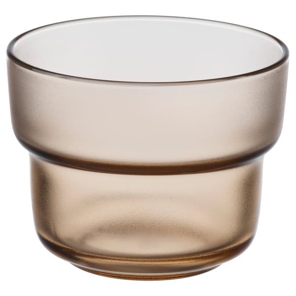 OLIVTRAST cup, smoky brown, round, textured glass, crafted style.