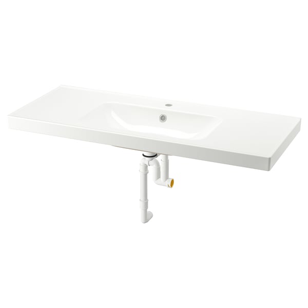 White orrsjon ceramic sink, sleek rectangular shape, clean modern design.