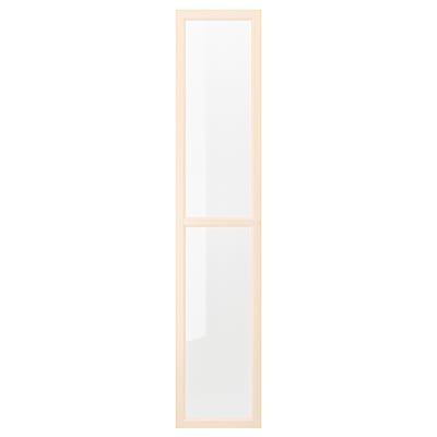 OXBERG clear glass door in light wood frame, slim and rectangular, for billy bookcase.