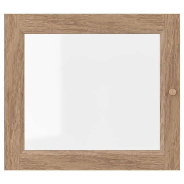 OXBERG wooden-framed glass door, natural finish. Square shape, simple design, adjustable hinges.