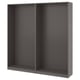 A PAX wardrobe frame in dark grey. Its rectangular, with no doors, made from particleboard and paper foil.