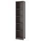 Depicts a tall, narrow grey PAX wardrobe unit with four open shelves, used for corner spaces.