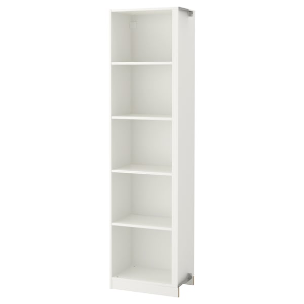 White PAX wardrobe unit, narrow, open shelves.