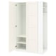 White PAX wardrobe with open door, shelves, and hanging space, modern design.