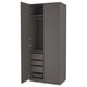 PAX wardrobe in dark grey, rectangular with drawers, minimalist design.