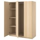 Light wood PAX wardrobe with open doors, shelves, and hanging rail.