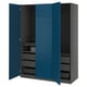 PAX wardrobe: blue, modern design with drawers and shelves.