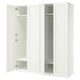 White PAX wardrobe with open doors, crisp design, adjustable feet, white interior.