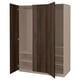 PAX wardrobe, beige, wood finish, 3-section, open doors, shelves, hanging rail.