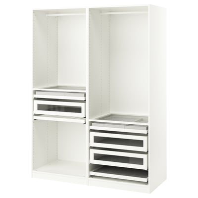 Alt: white PAX wardrobe system with drawers and shelves.