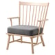 PERSBOL wooden chair, light finish, grey cushion, classic design, slatted back, armrests.