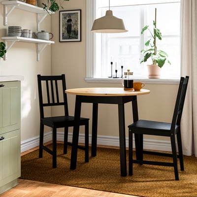 PINNTORP Table and 2 chairs, light brown stained black stained/black stained pine, 85 cm