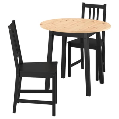 PINNTORP Table and 2 chairs, light brown stained black stained/black stained pine, 85 cm