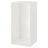 A white ikea PLATSA storage unit. Its a tall, rectangular storage frame, made from fibreboard and particleboard with a minimalistic design.