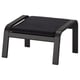 Black POÄNG footrest, sleek & modern, with curved legs & ridged seat for comfort.