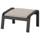 POÄNG footstool, beige cushion, black metal frame, modern, square seat, ergonomic design.