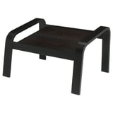 Dark brown and black POÄNG stool with wooden seat and metal legs, ideal for modern decor.