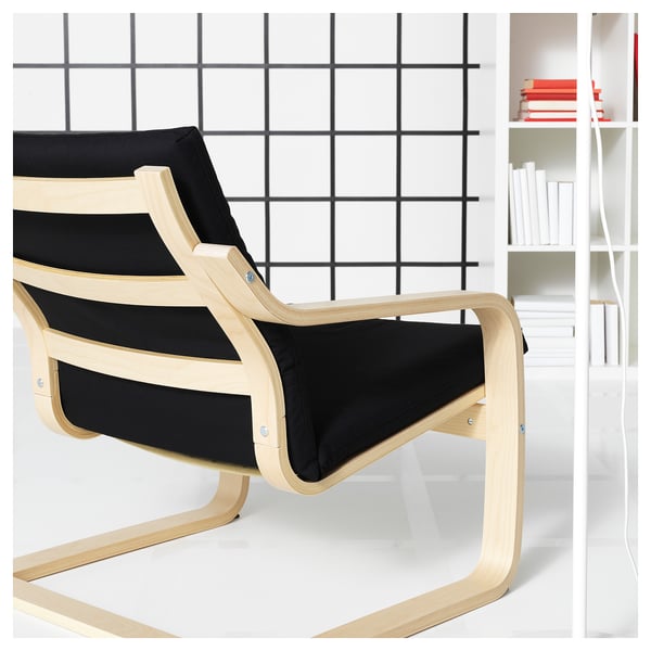 POÄNG Low-back armchair, natural colour/beige/Vissle black