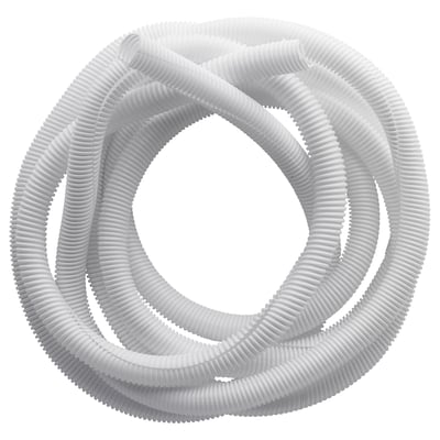 White, spiral-shaped cable tidy made of polyethylene plastic, keeps cables organised.