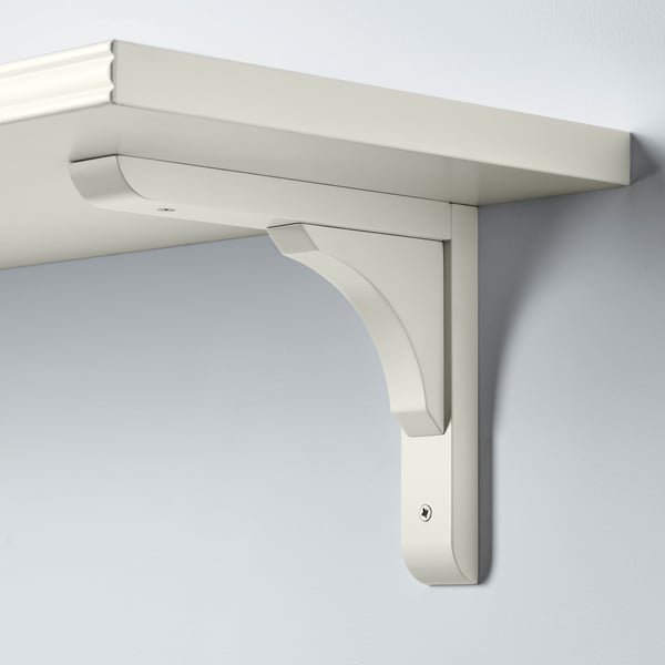 White wall-mounted shelf bracket, reversible for 20 or 30 cm shelves.