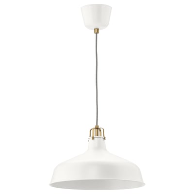 RANARP white pendant lamp with brass details and striped cord.