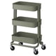 A green ikea RÅSKOG three-tier storage trolley on wheels, designed for compact spaces.