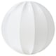A white REGNSKUR lamp shade. Its spherical with vertical folds and made of recycled polyester.
