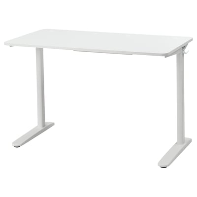 A white RELATERA desk with a rectangular top and adjustable metal legs. The design is clean and minimalist, suitable for home offices.