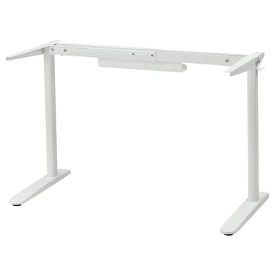 White RELATERA desk base, metal, 4 legs, cable holders, height adjustable.