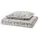 RODGERSIA bedset, grey paisley print, folded with pillow. Cotton & viscose blend. Intricate floral design. Neutral, stylish.