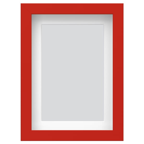 Red RÖDALM frame, rectangular, modern design, with clear front protector, holds photos vertically or horizontally.