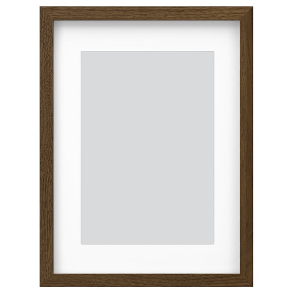 Wooden picture frame, natural brown, rectangular, simple design, with mount.