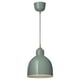 RÖDFLIK pendant lamp: green, metal, dome shape, with brass switch & ceiling cup.