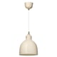 RÖDFLIK pendant lamp. Cream, industrial design. Dome shaped with brass details.