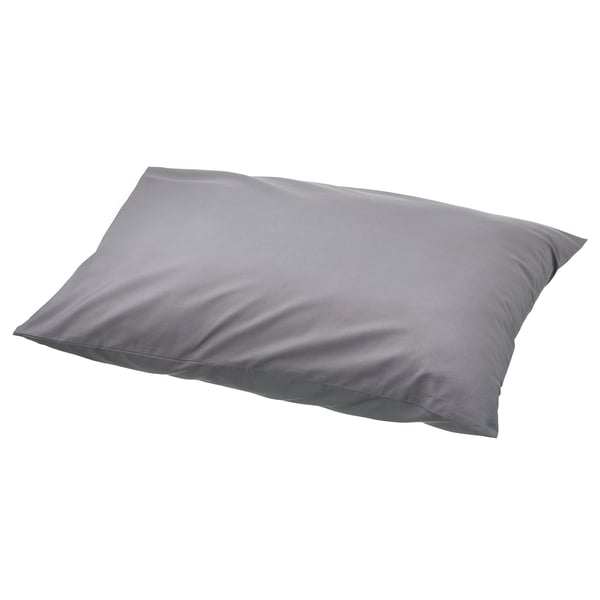Grey RÖNNVECKMAL cotton pillowcase, smooth surface, rectangular shape.