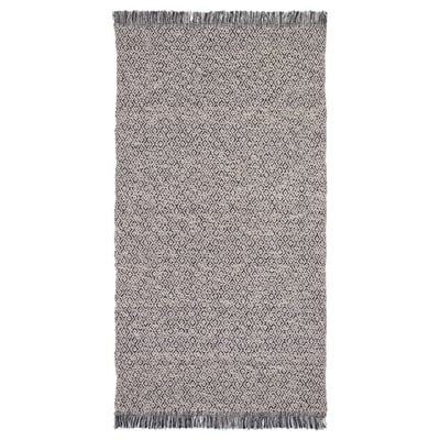RÖRKÄR rug, grey, rectangular with fringed edges, intricate diamond patterns, 100% cotton.