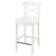 A white wooden bar stool named ROSENTORP. It has a square seat, cross-back design, and sturdy legs with a footrest.