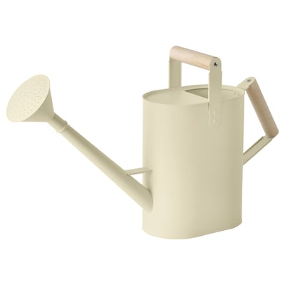 Beige SALLADSKÅL watering can, metal with wooden handles.