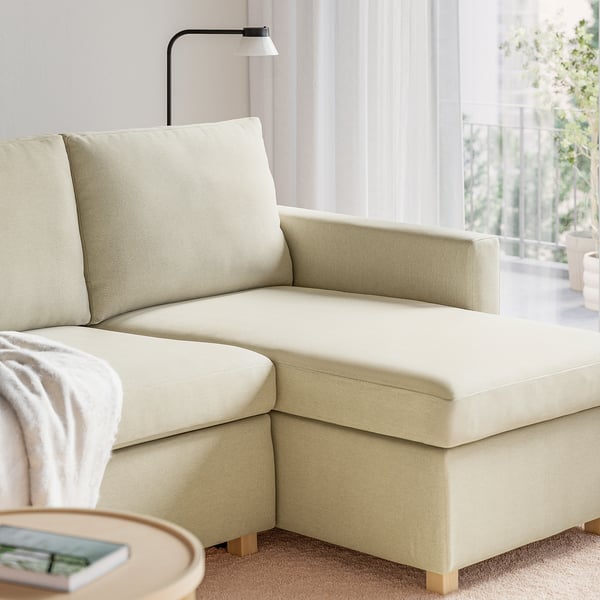 SALTSJÖBADEN 3-seat sofa-bed with chaise longue, Fridtuna light beige