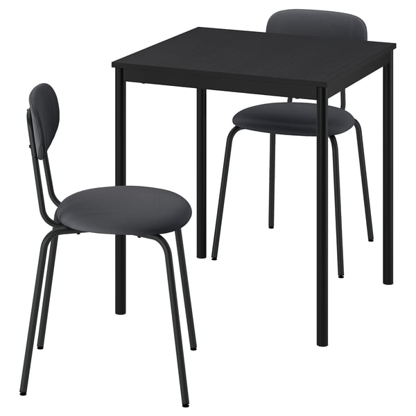 SANDSBERG Table and 2 chairs, black black/Remmarn anthracite anthracite, 67x67 cm