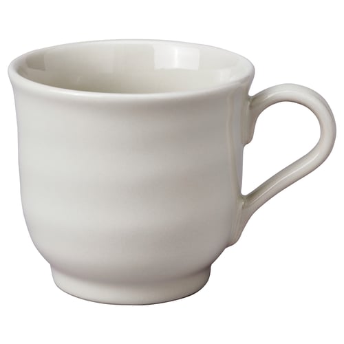 This image a white SANDSKÄDDA ceramic mug with a rustic design, made of stoneware.