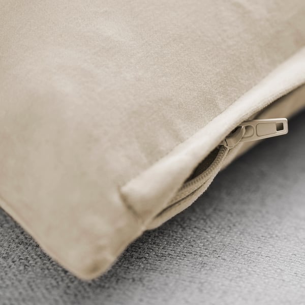 Close-up of a soft cotton velvet cushion cover with a neat zip, showcasing its high-quality texture and craftsmanship.