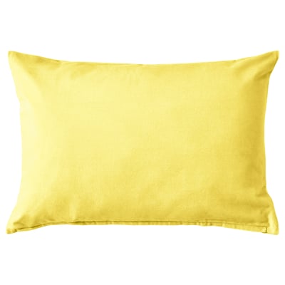 Bright yellow, rectangular SANELA pillow with smooth texture, soft to touch, invisible zip.