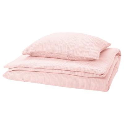 Pale pink SCHERSMIN organic cotton bedding set with wavy texture and envelope closure.