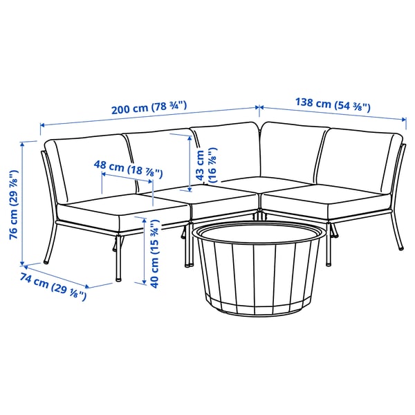 Illustration with measurements for the product: SEGERÖN.